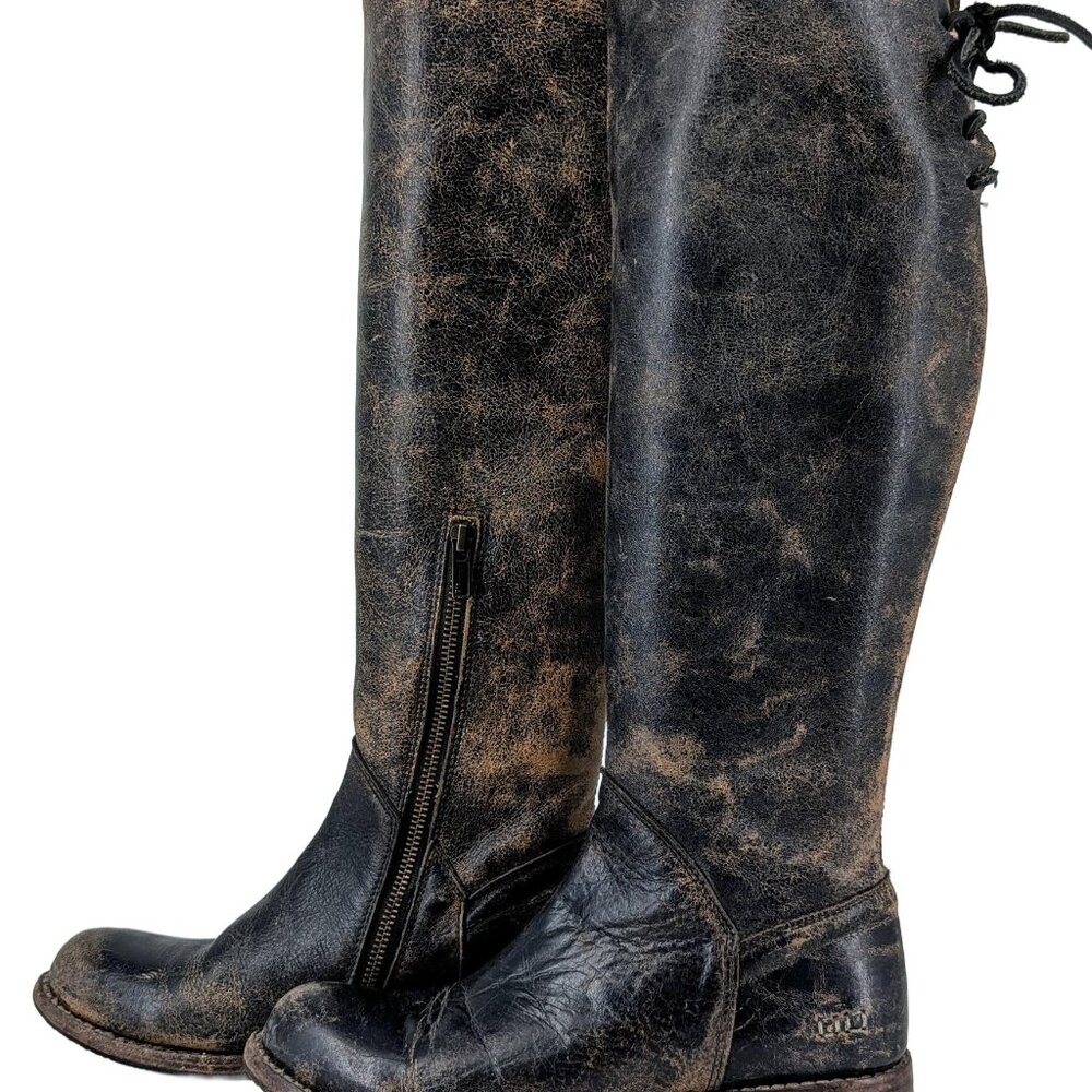 BED|STU Women's Lace-Up Tall Riding Boots in Dark Brown/Black - Picture 10 of 11